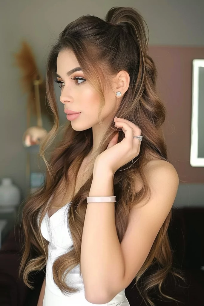 Half Up Ponytail for Long Wavy Hair