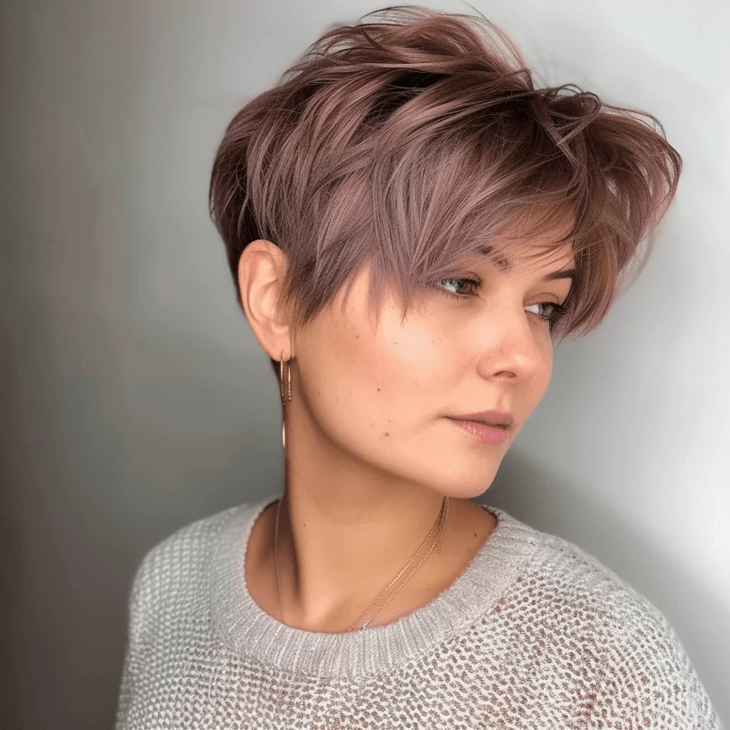 Lavender Brown Choppy Feathered Pixie