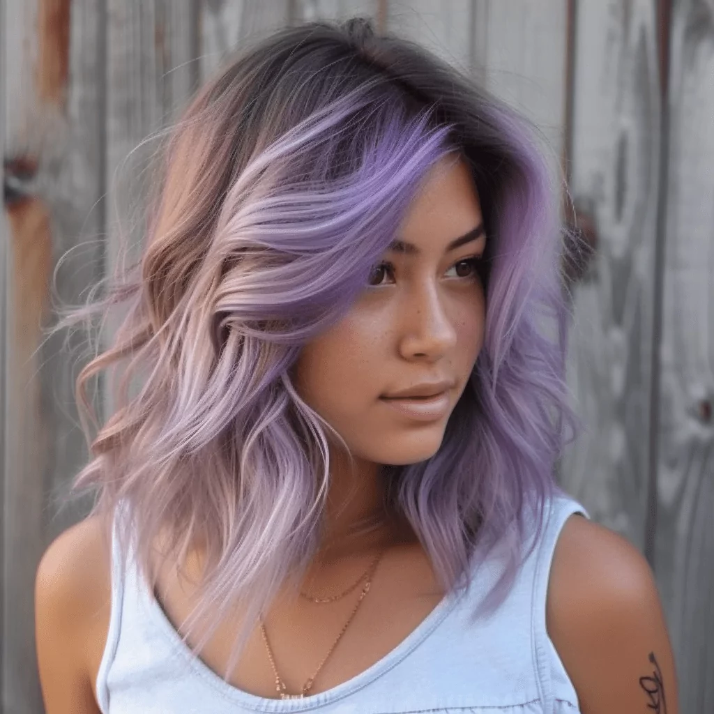 Lavender Hairstyle with Blended Natural Roots
