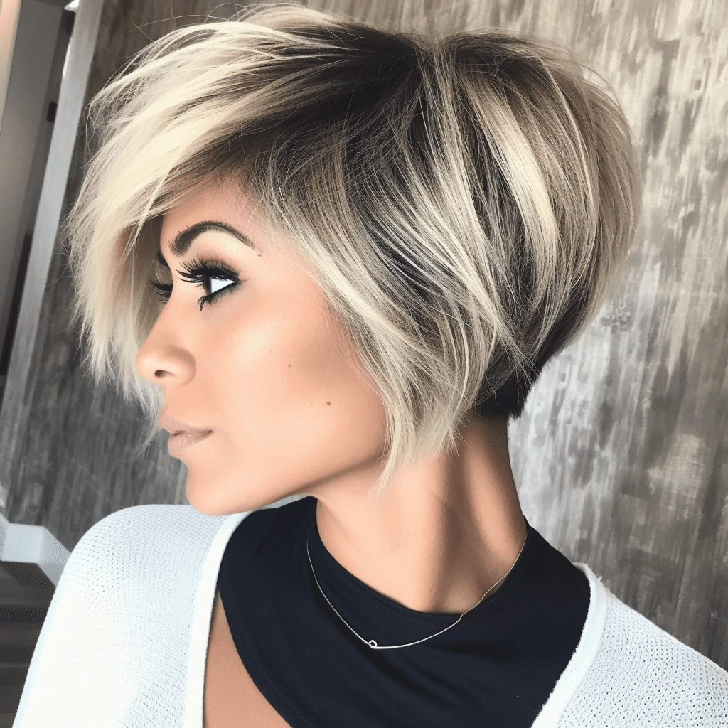 Long Blonde Pixie With Black Roots