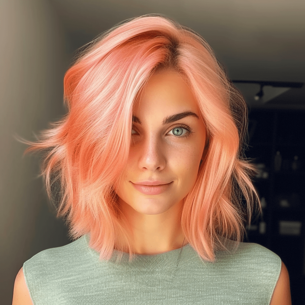 Long Bob Colored Peachy Pink