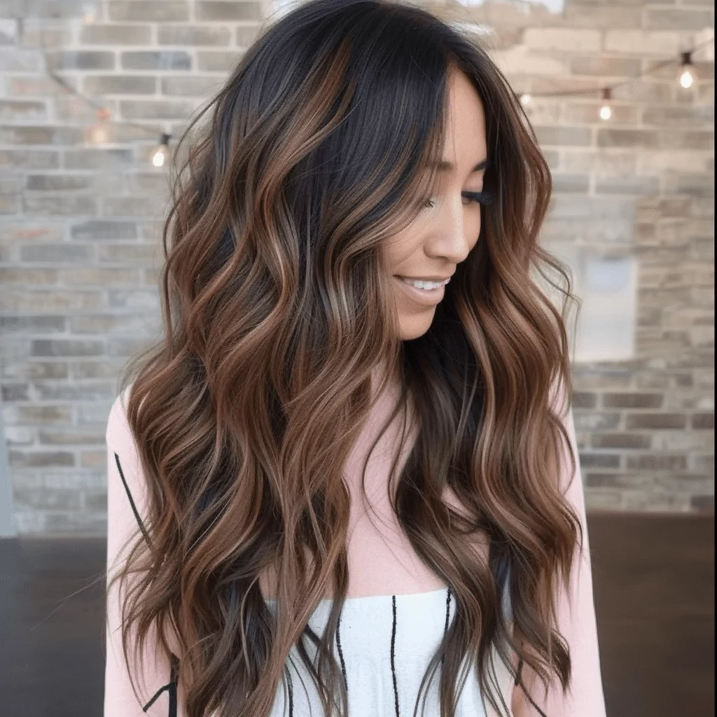 Long Brunette Hair with Caramel Balayage