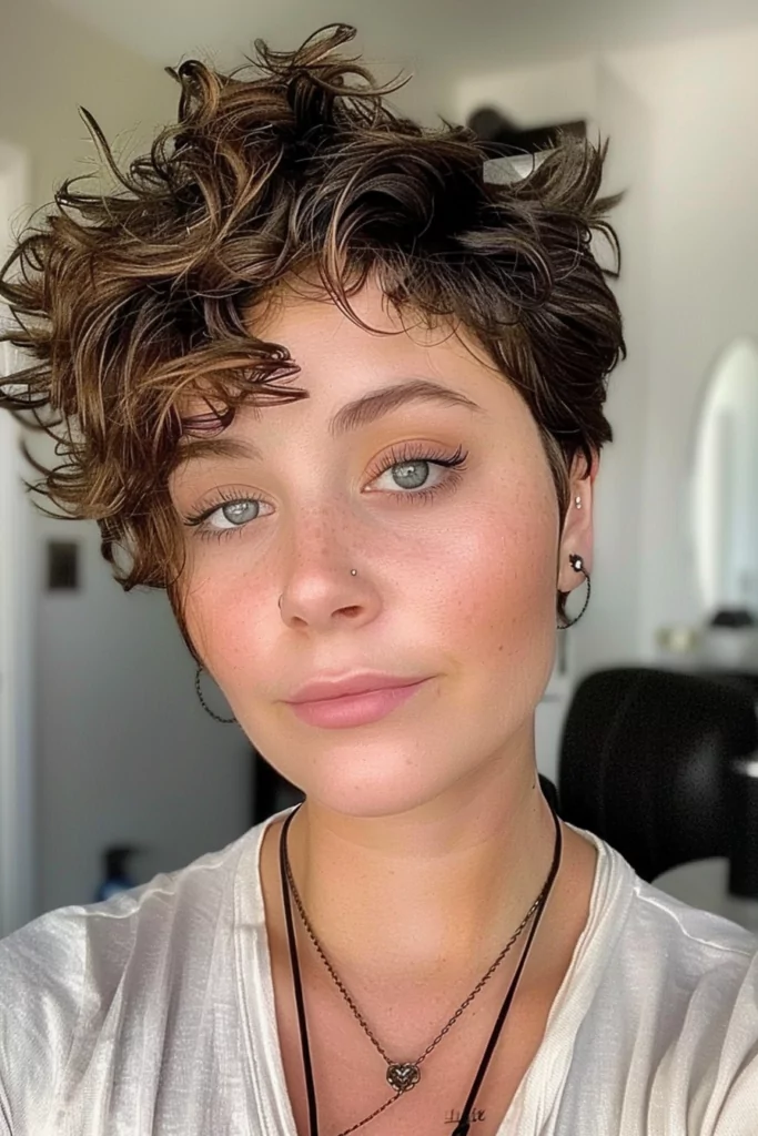 Long Curly Pixie with Side Part