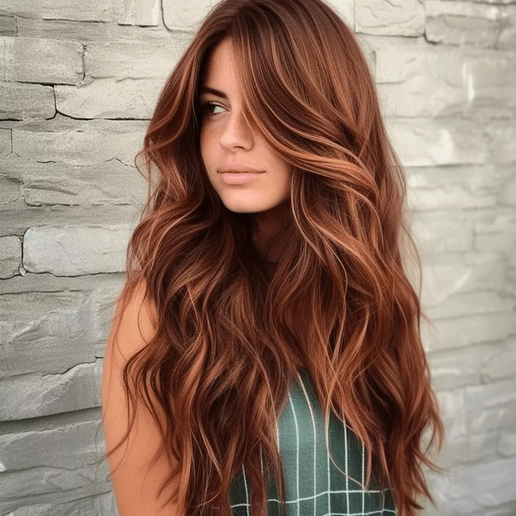 Long Red Brown Hairstyle with Highlights