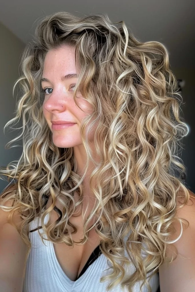 Long Type Curl with Blonde Highlights and Lowlights