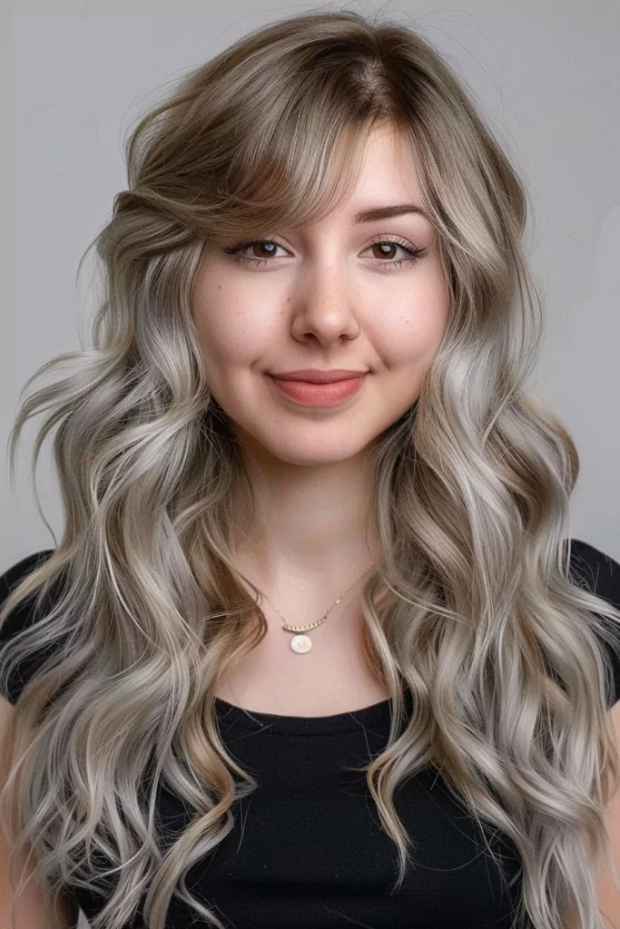 Long Wavy Light Brown to Silver Ombre Hair
