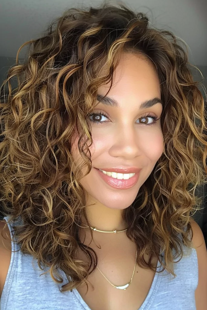Medium Curly Golden Brown Hairstyle