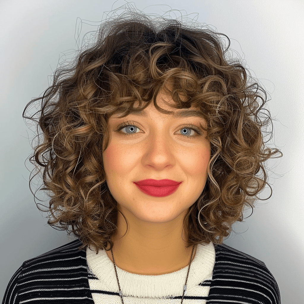 Medium Curly Hair With Curly Bangs
