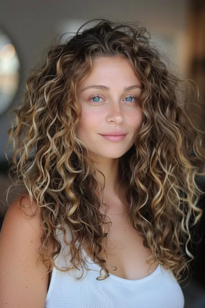 Medium Length Curly Hair with Highlights