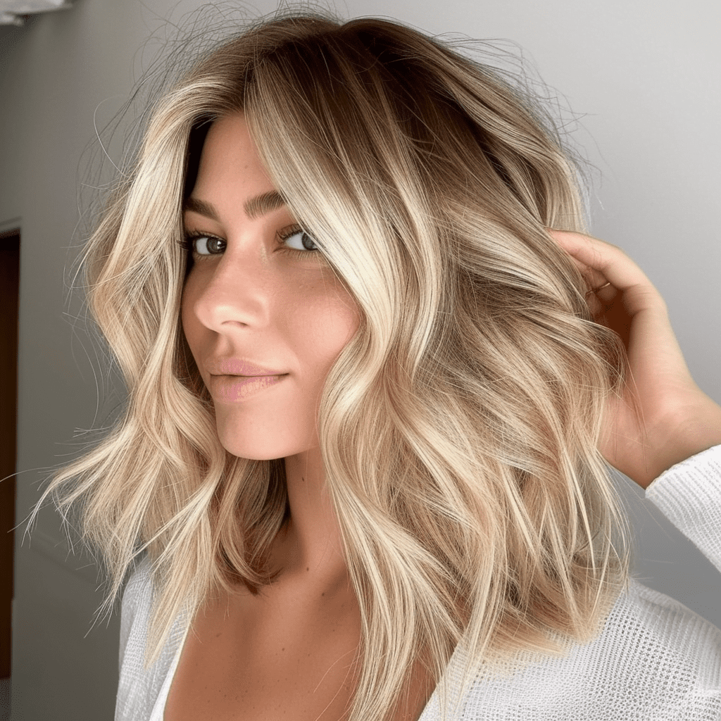 Medium Length Hairstyle with Blonde Highlights