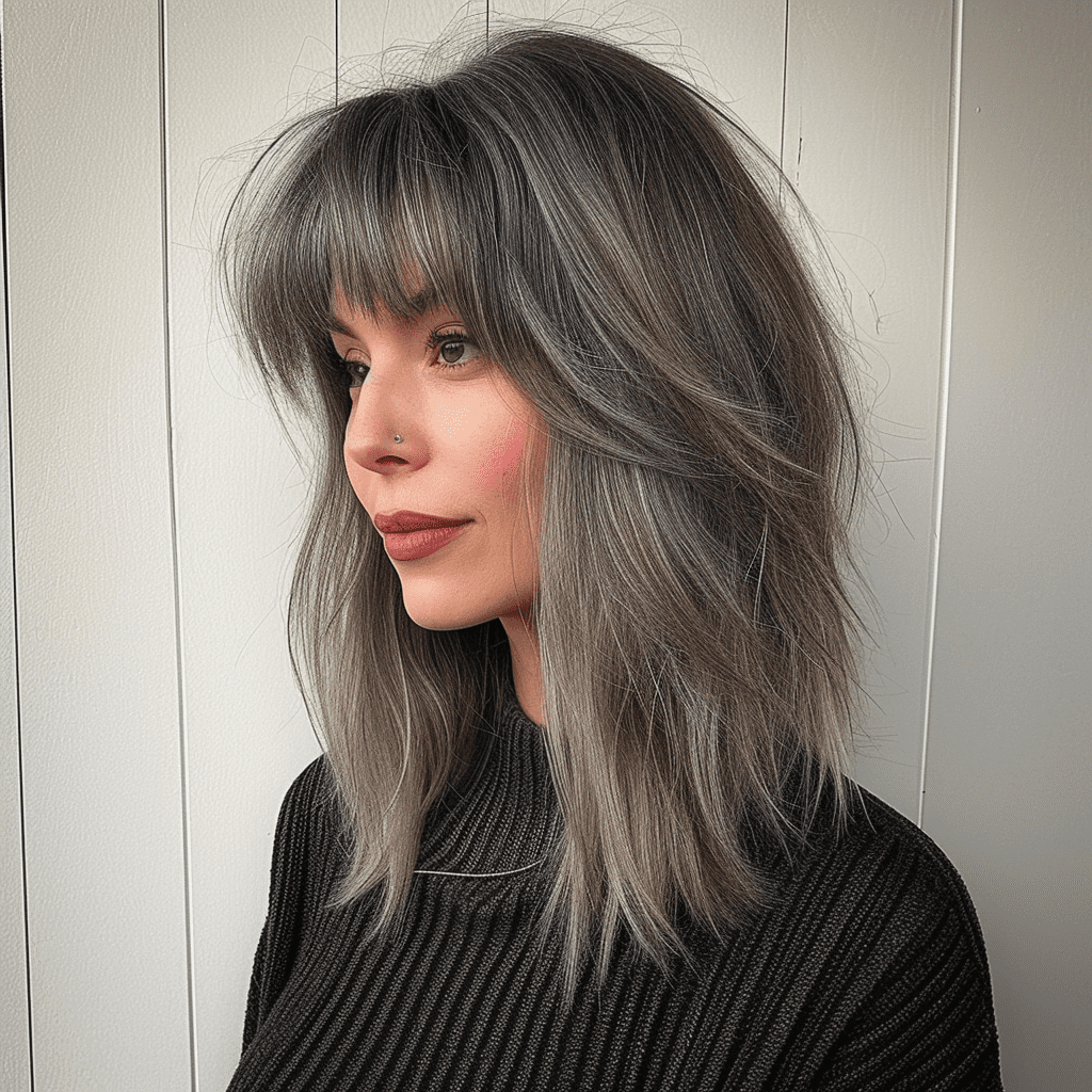 Medium Salt And Pepper Hairstyle With Bangs
