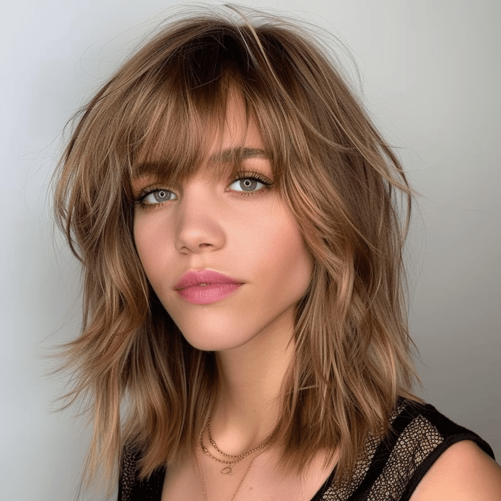 Middle Length Hair with Soft Wispy Fringe