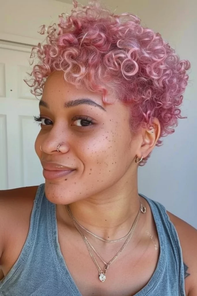 Pastel Pink Pixie for Curly Hair