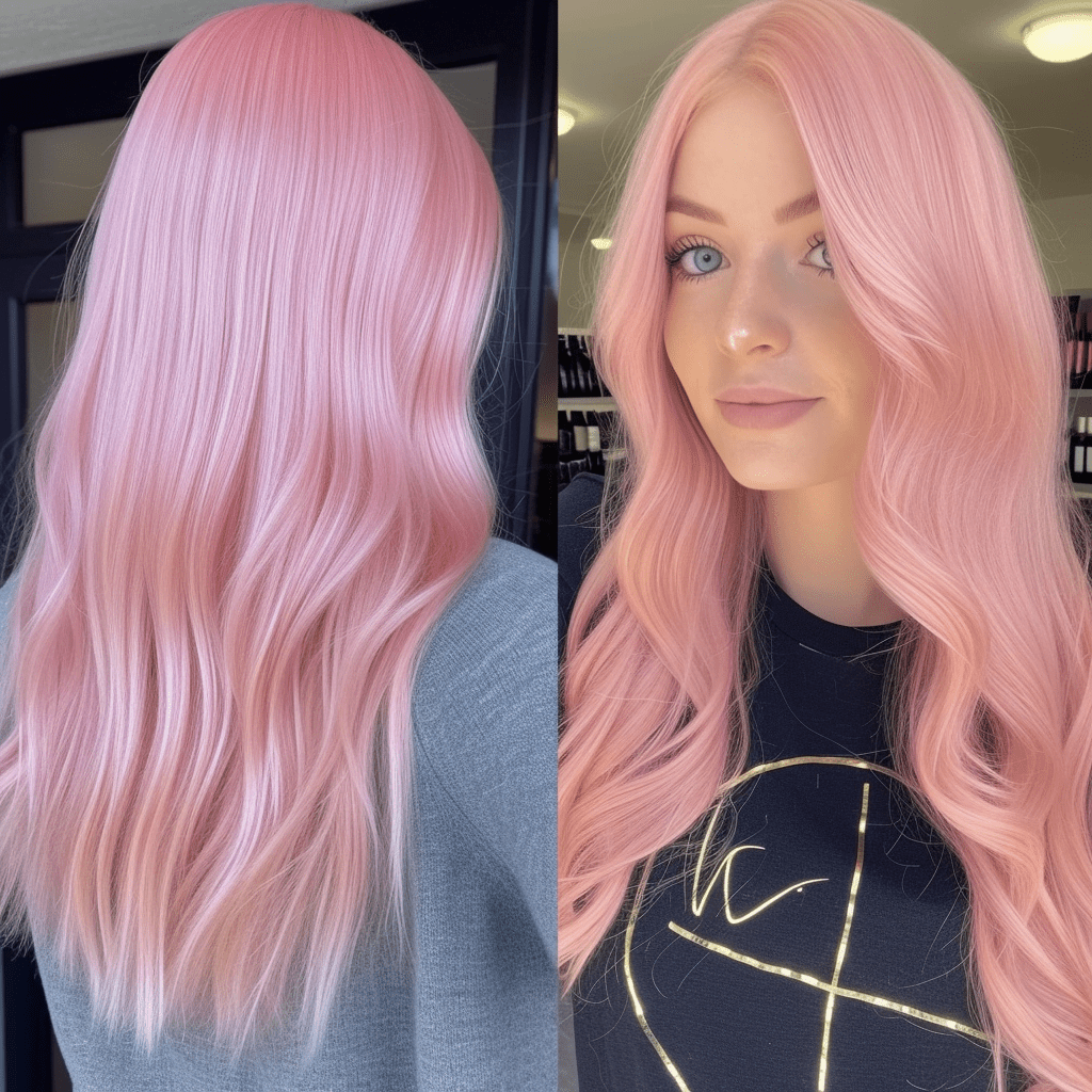 Pink Hair Straight vs Curled