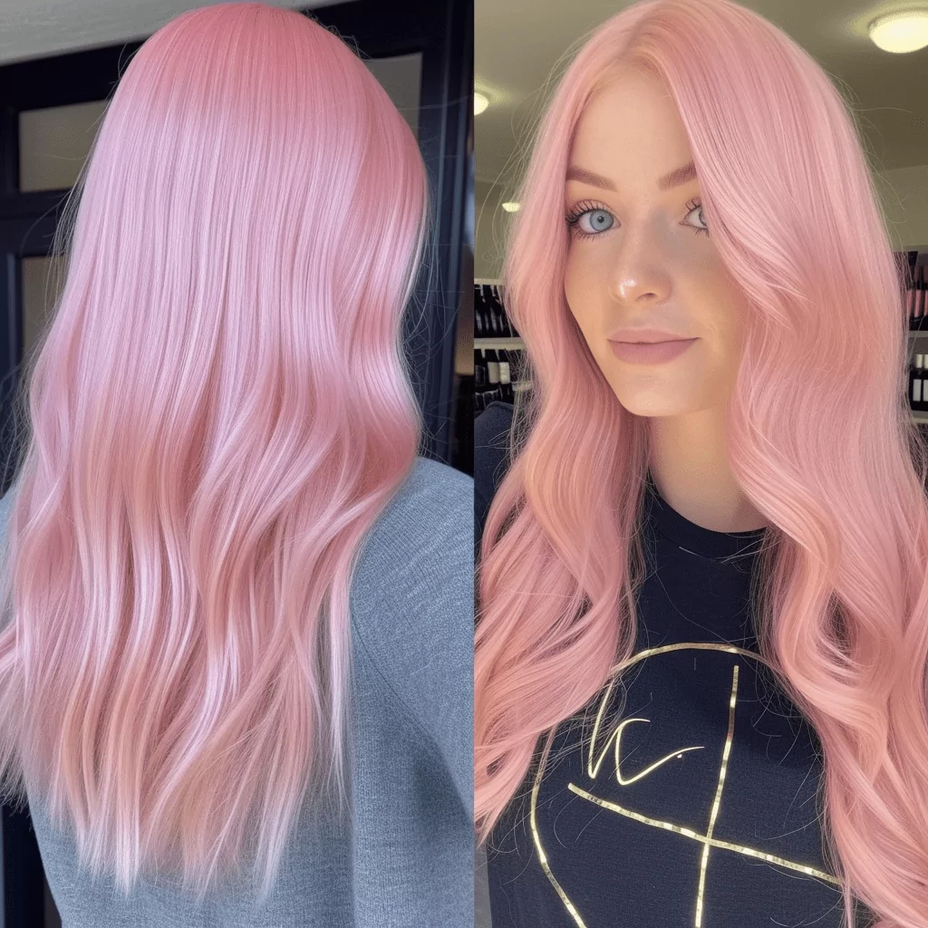 Pink Hair Straight vs Curled
