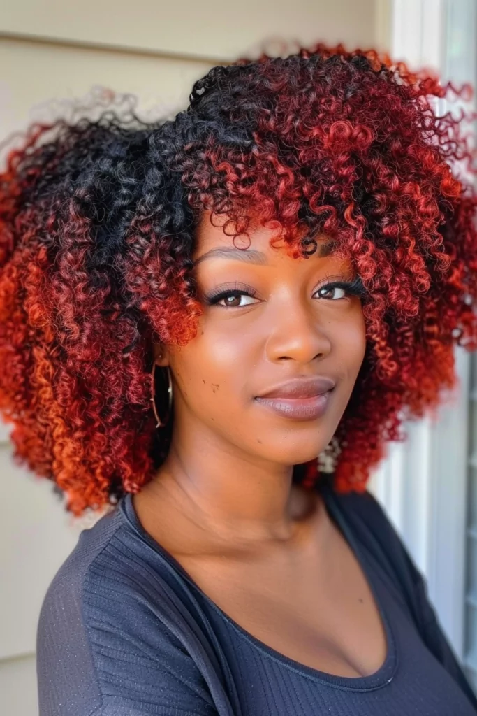 Red Ombre on Big Natural Hair