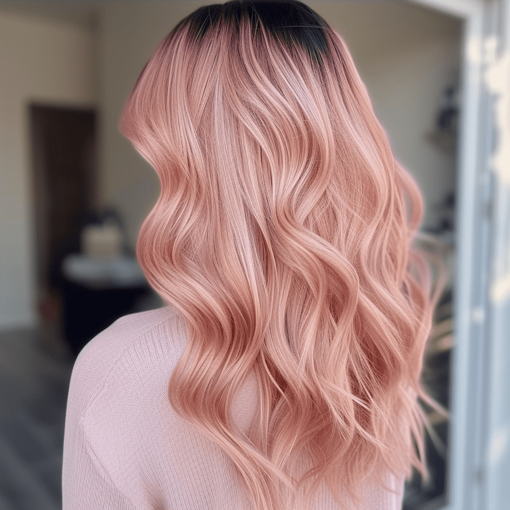 Rose Gold Hair with Shadow Roots