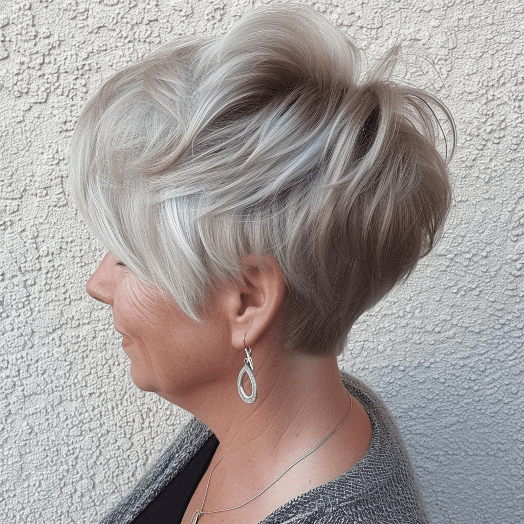 Short Ash Blonde And Silver Hairstyle For Women Over