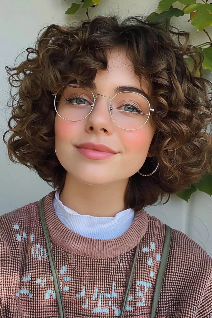 Short Coiled Curls with curtain bangs P