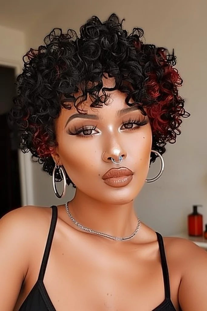 Short Curly Cut with Money Piece