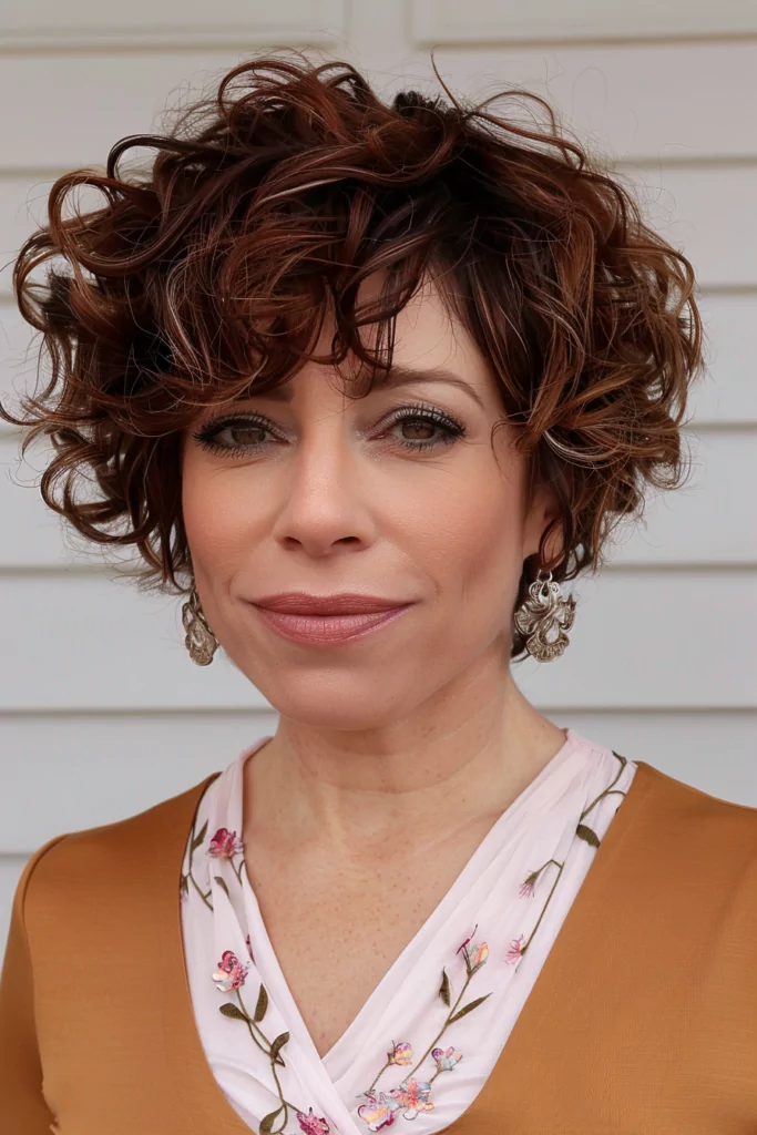 Short Curly Hair with Side Bangs