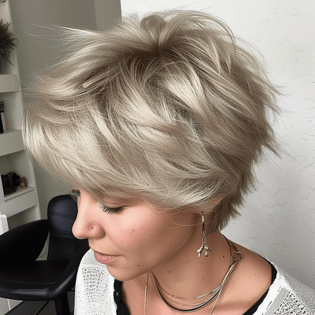 Short Feathered Ash Blonde Hairstyle