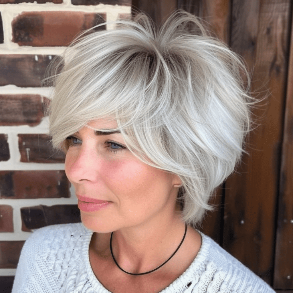 Short Feathered Hairstyle For Gray Hair