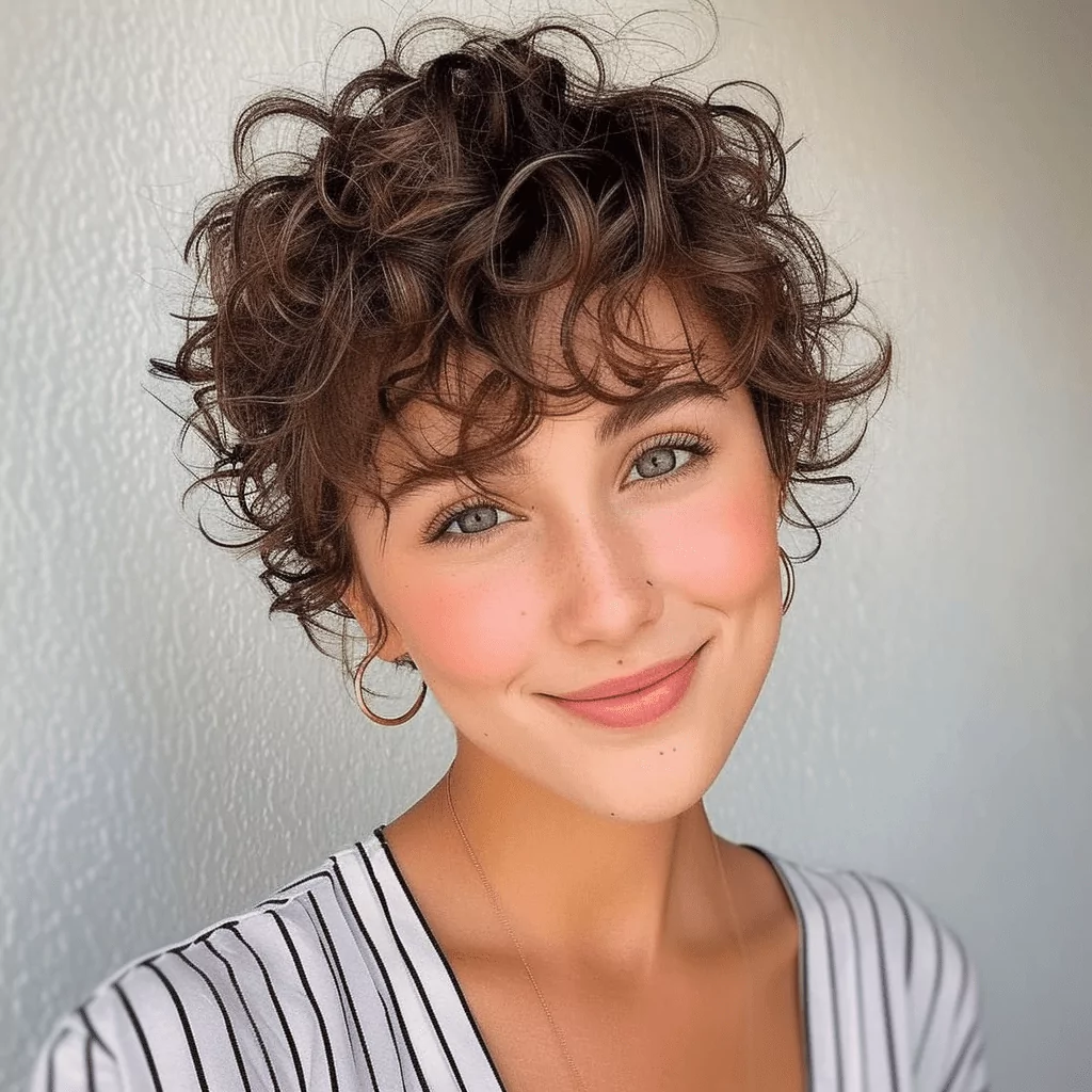 Short Haircut With Bangs For Curly Hair
