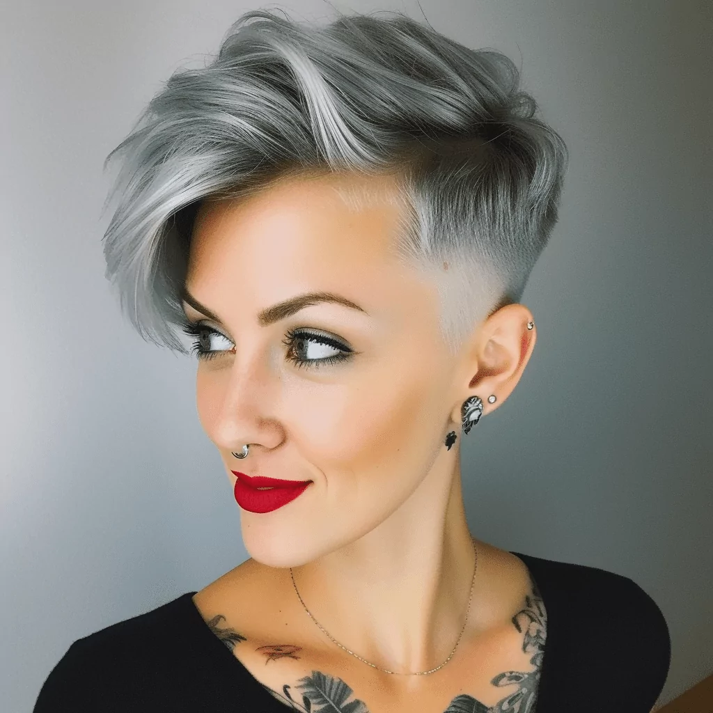 Short Half Shaved Gray Hairstyle