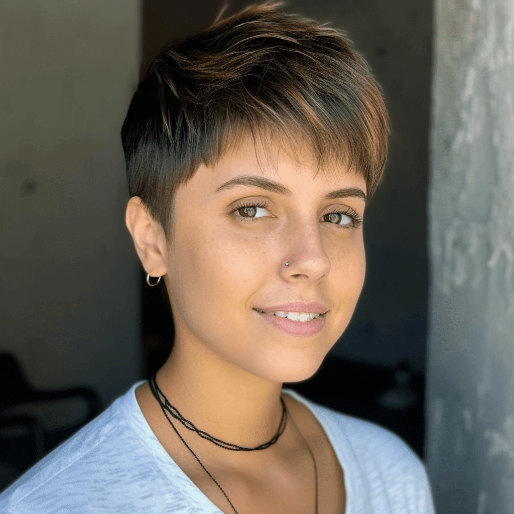 Short Pixie Cut With Bangs And Long Sides