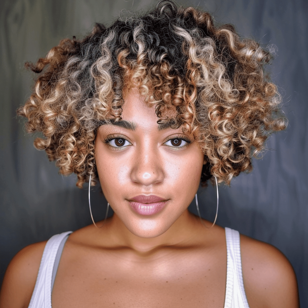 Short Rounded Twistout Hairstyle with Blonde Highlights