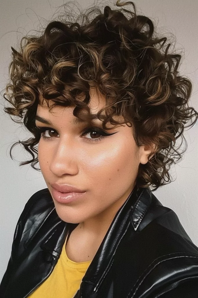 Short Wolf Cut for Chocolate Brown Curly Hair