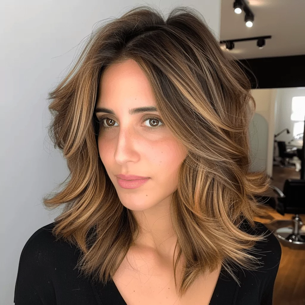 Shoulder Length Choppy Brown Cut with Highlights