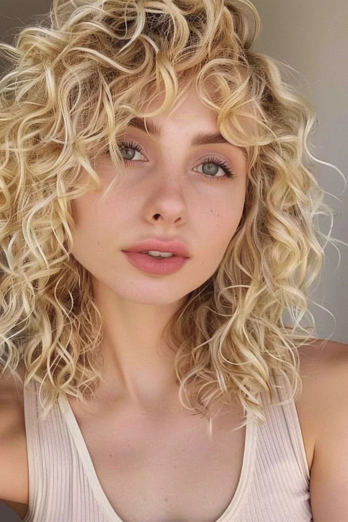 Shoulder Length Wolf Cut for Blonde Curly Hair