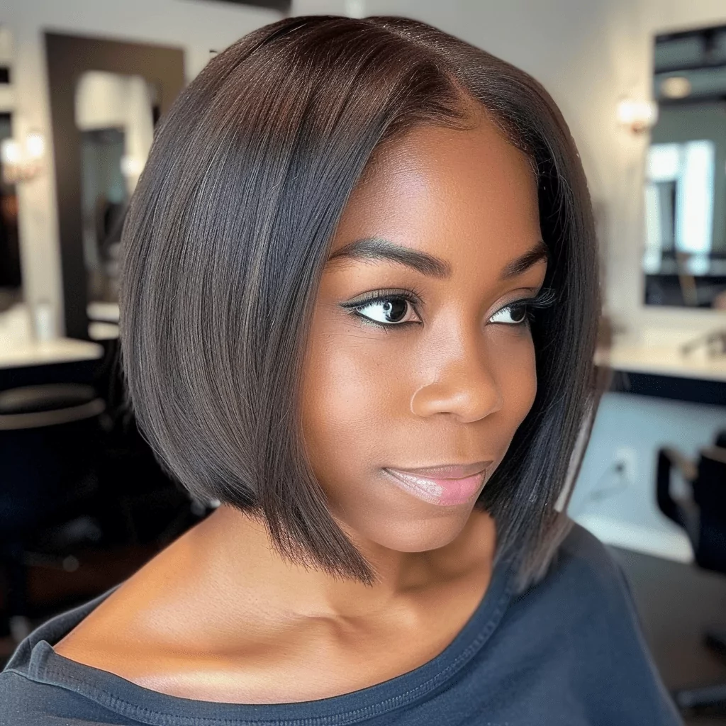Straightened Natural Hair Bob with Face Frame Layers