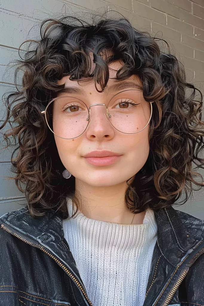 Tight Curls with Short Curtain Bangs