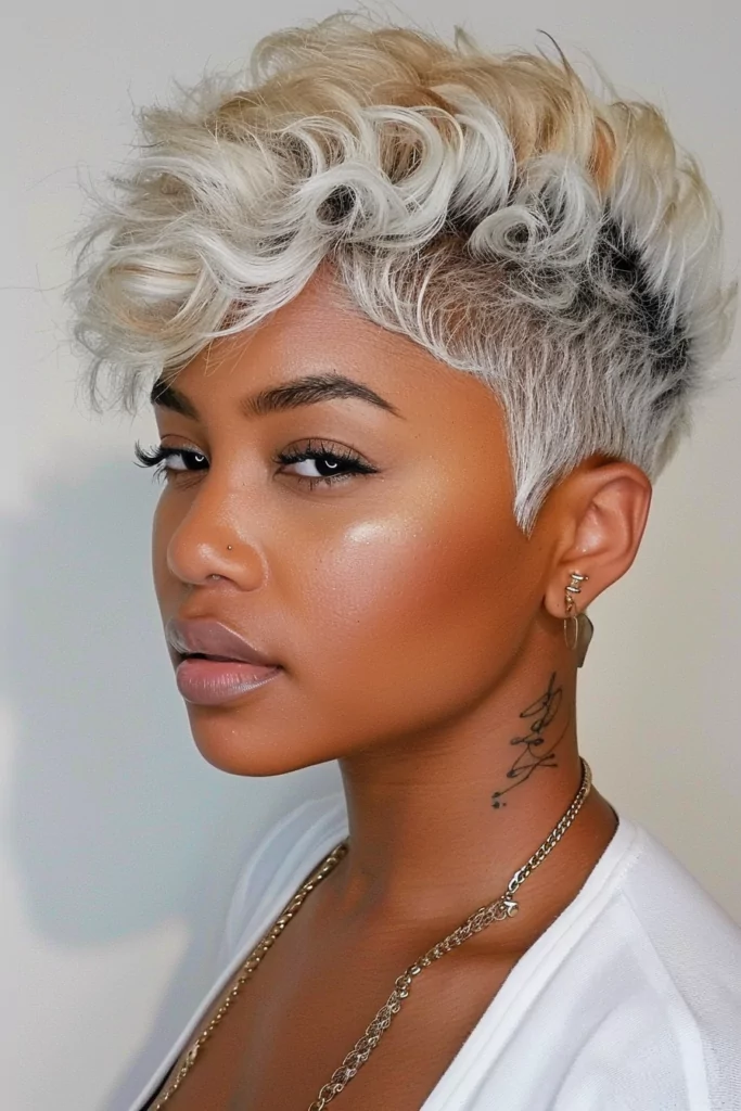 Undercut Platinum Blonde Pixie with Natural Root for Black Girls