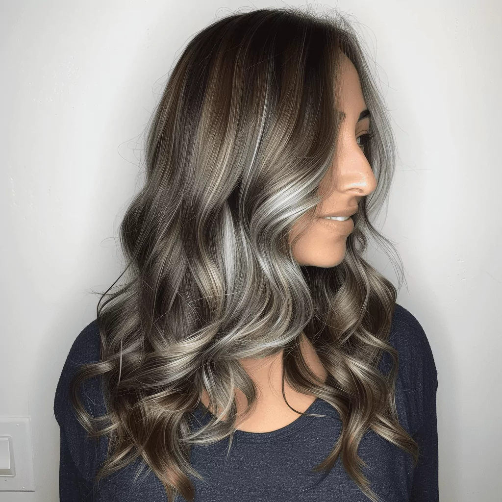 Warm Brown Hair with Silver Highlights