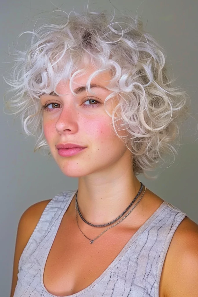 White Blonde Curly Pixie Mullet