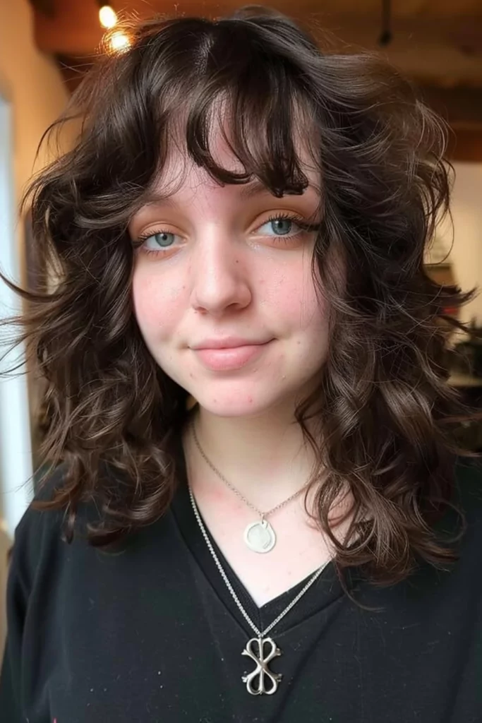 Wolf Cut with Curtain Bangs for Wavy to Curly Hair