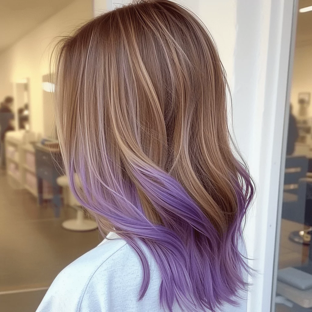 caramel hair color with lavender ends
