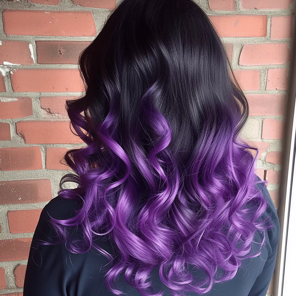 dark brown to purple ombre curls