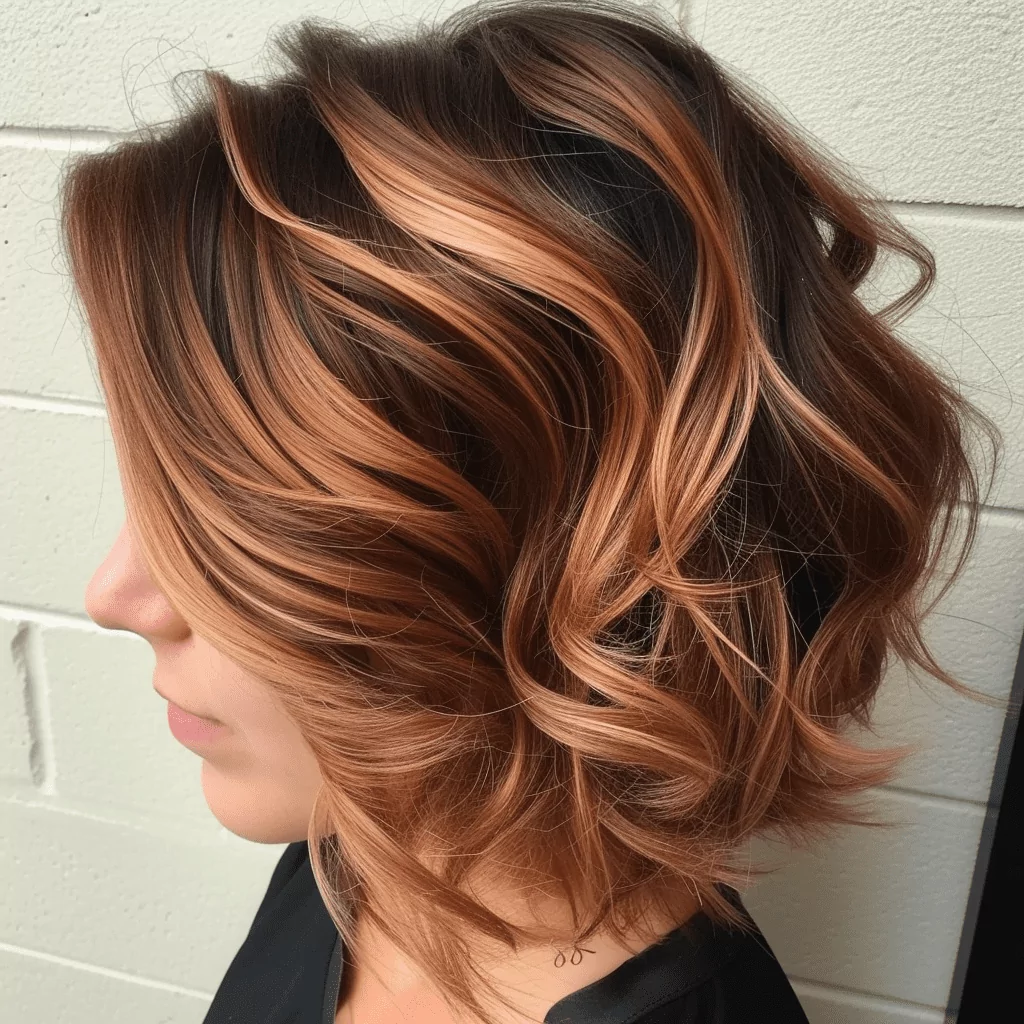 light copper balayage for short brown hair