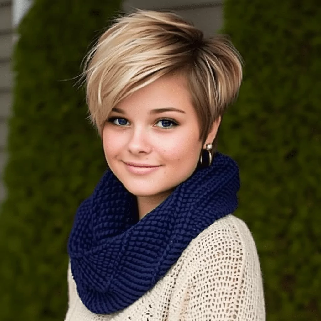 long pixie hairstyle for round faces