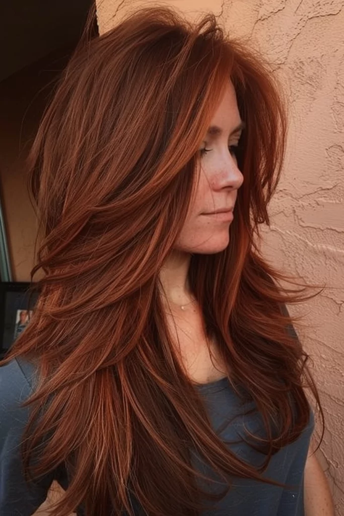 Layered Brown Hair With Copper Balayage