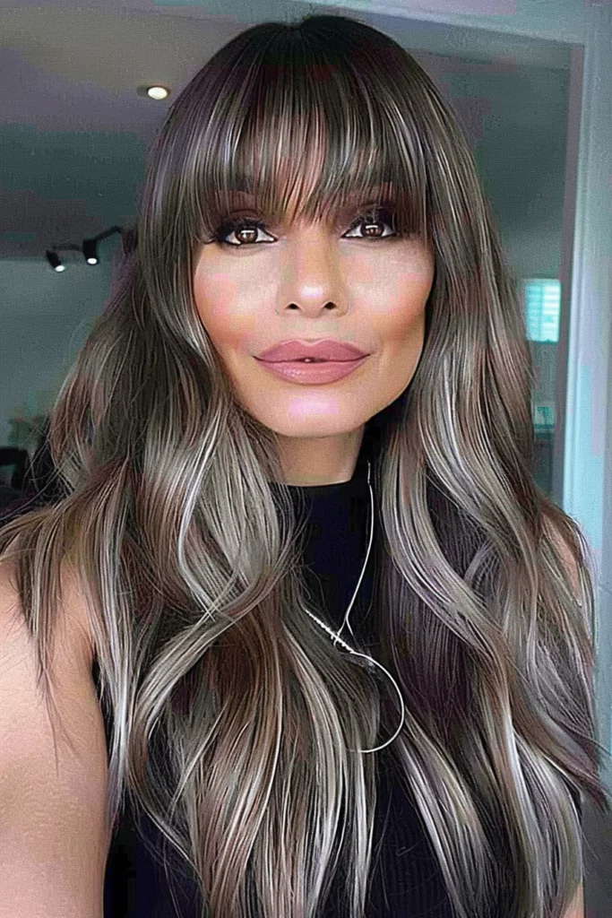 Long Ashy Hair with Blunt Bangs for women with straight hair