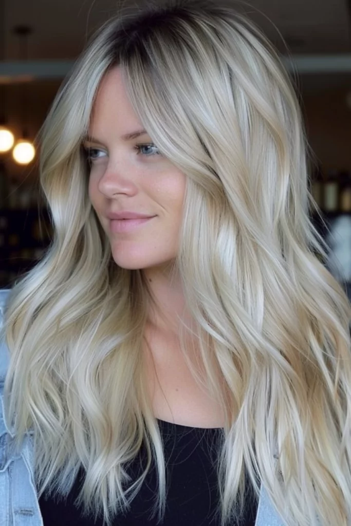 Long Blonde Hairstyle with Natural Color Roots