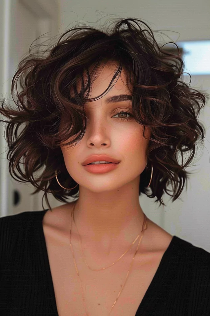 Messy Curly Bob for Thick Hair