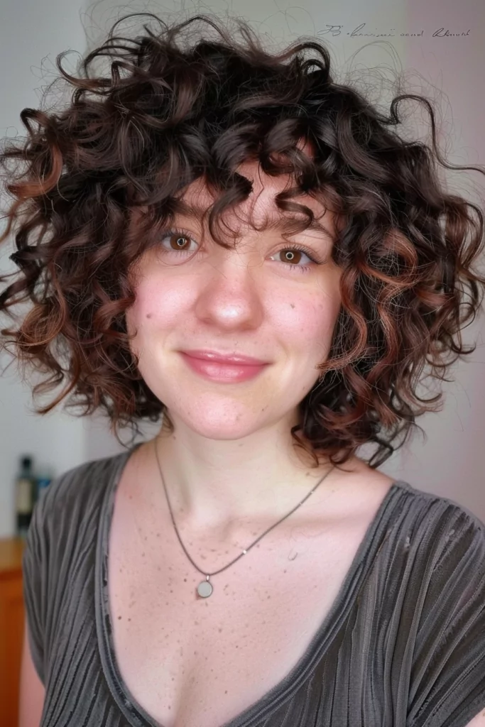 Messy Layered Bob Cut for Natural Spiral Curls