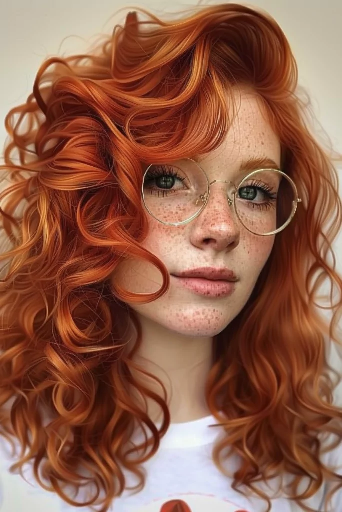 Sparkling Ginger Curls with Side Bangs